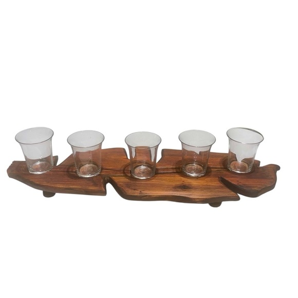 Hand Carved unique vintage Wooden 5 Tea Light Candle Holder. 20”L x 6.5”W - Picture 2 of 14